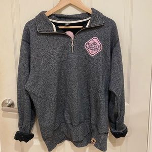 Grey heathered MBW quarter zip with pink detailing